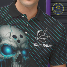 Load image into Gallery viewer, Black and Blue Skull Bowling Polo, Quarter Zip Shirts For Men Custom Bowling Team Jerseys Outfits NQS10171