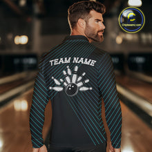 Load image into Gallery viewer, Black and Blue Skull Bowling Polo, Quarter Zip Shirts For Men Custom Bowling Team Jerseys Outfits NQS10171