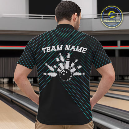 Black and Blue Skull Bowling Polo, Quarter Zip Shirts For Men Custom Bowling Team Jerseys Outfits NQS10171