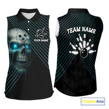 Load image into Gallery viewer, Black and Blue Skull Bowling sleeveless Polo shirt Custom Bowling Team Jerseys Outfits NQS10171