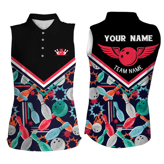 Custom sleeveless bowling shirt for women – personalized team jersey front view