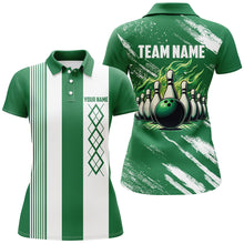 Load image into Gallery viewer, Green and White Argyle Flame bowling Women Polo, 1/4 Quarter Zip Shirts Custom bowling team jerseys NQS8110