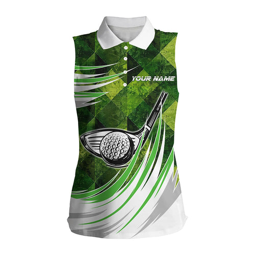 Green argyle pattern golf ball clubs Women sleeveless polo shirts custom female golf outfits NQS8112