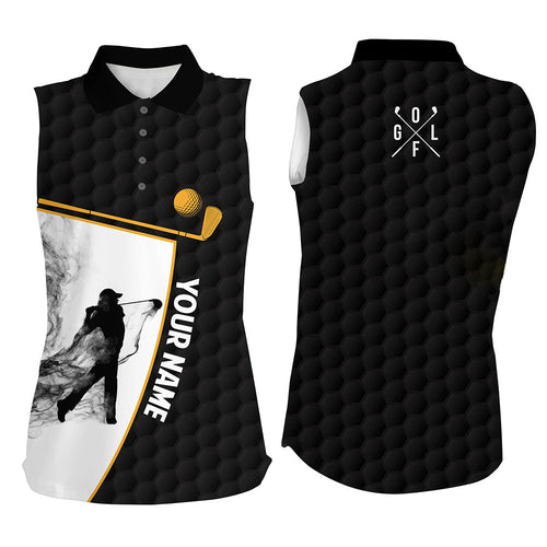 Black and white Women sleeveless polo shirt custom golf ball shirts ladies golf top NQS6213