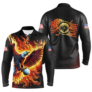 Mens golf polo shirts custom American Flag Eagle Flame golf tops, black golf outfit for mens NQS8332