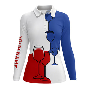 Red, White and Blue Womens golf polo shirts custom Golf wine apparel, gifts for the golfer NQS8337