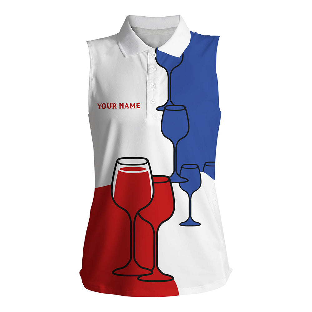 Red, White and Blue Women sleeveless polo shirt custom Golf wine apparel, gifts for the golfer NQS8337