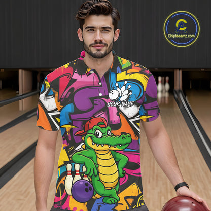 Funny Colorful Graffiti Pattern Alligator Bowling shirts for Men Custom Team bowling league jersey NQS10733