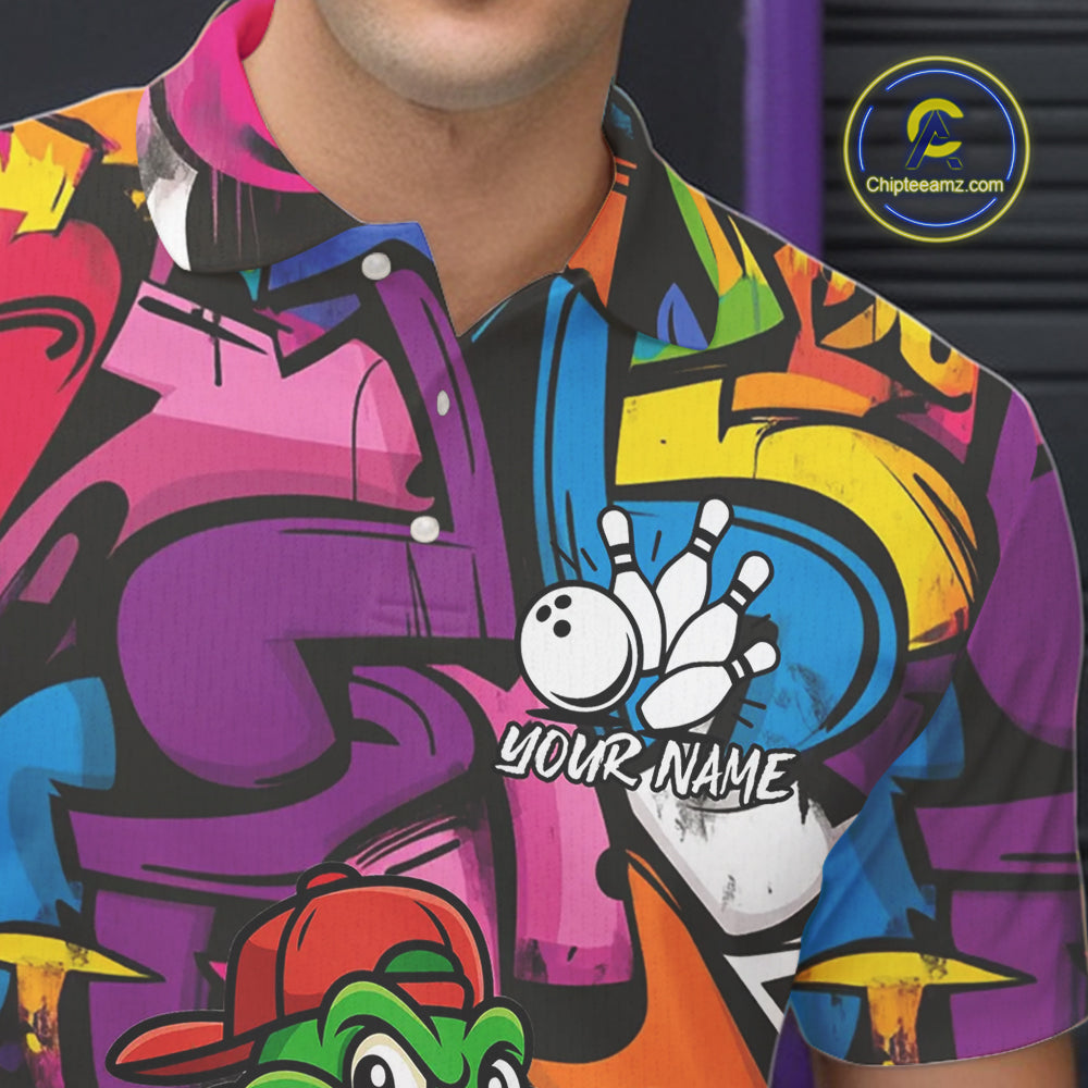 Funny Colorful Graffiti Pattern Alligator Bowling shirts for Men Custom Team bowling league jersey NQS10733