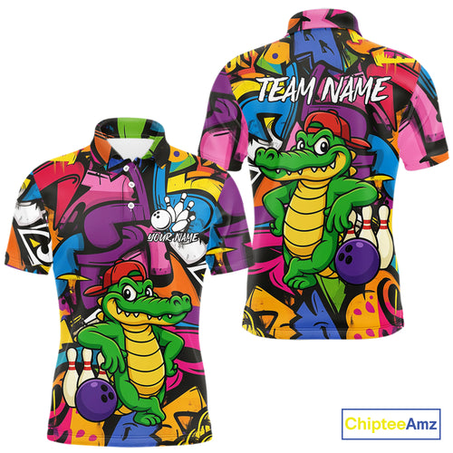 Funny Colorful Graffiti Pattern Alligator Bowling shirts for Men Custom Team bowling league jersey NQS10733