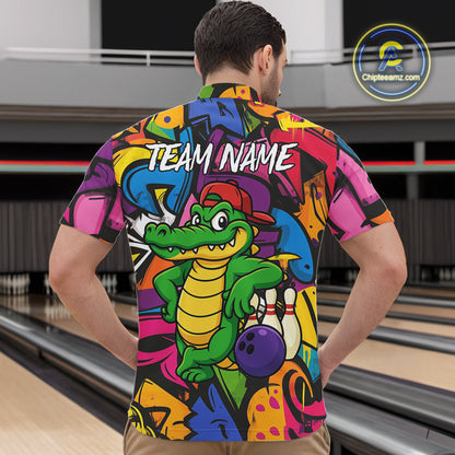 Funny Colorful Graffiti Pattern Alligator Bowling shirts for Men Custom Team bowling league jersey NQS10733