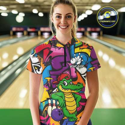 Funny Colorful Graffiti Pattern Alligator Bowling shirts for Women Custom Team bowling league jersey NQS10733