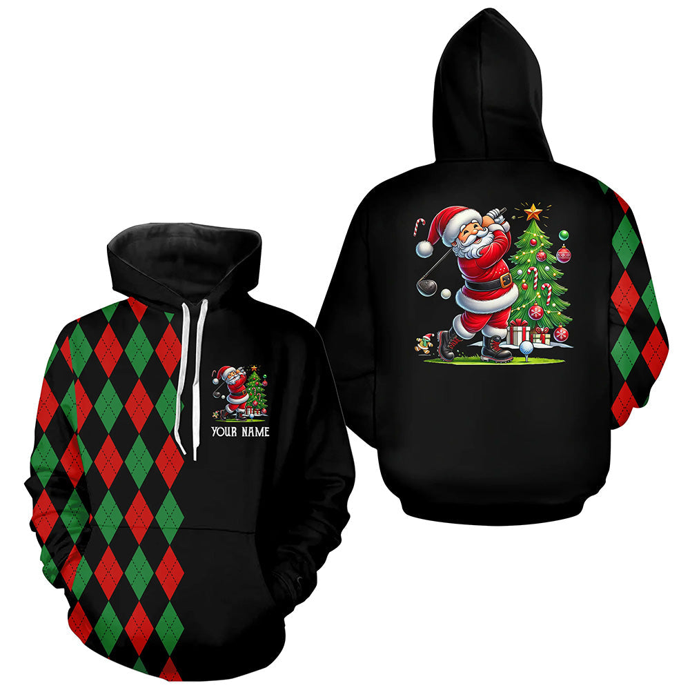 Red and Green argyle pattern black Golf Hoodies custom Christmas Santa golfer golf outfits NQS8786