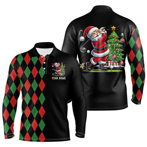 Red and Green argyle pattern black Men golf polo shirt custom Christmas Santa golfer golf outfits NQS8786