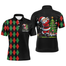 Load image into Gallery viewer, Red and Green argyle pattern black Men golf polo shirt custom Christmas Santa golfer golf outfits NQS8786