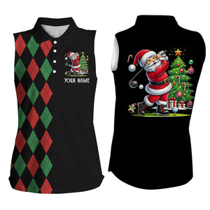 Red and Green argyle pattern black Women sleeveless polo shirt custom Christmas Santa golf outfits NQS8786