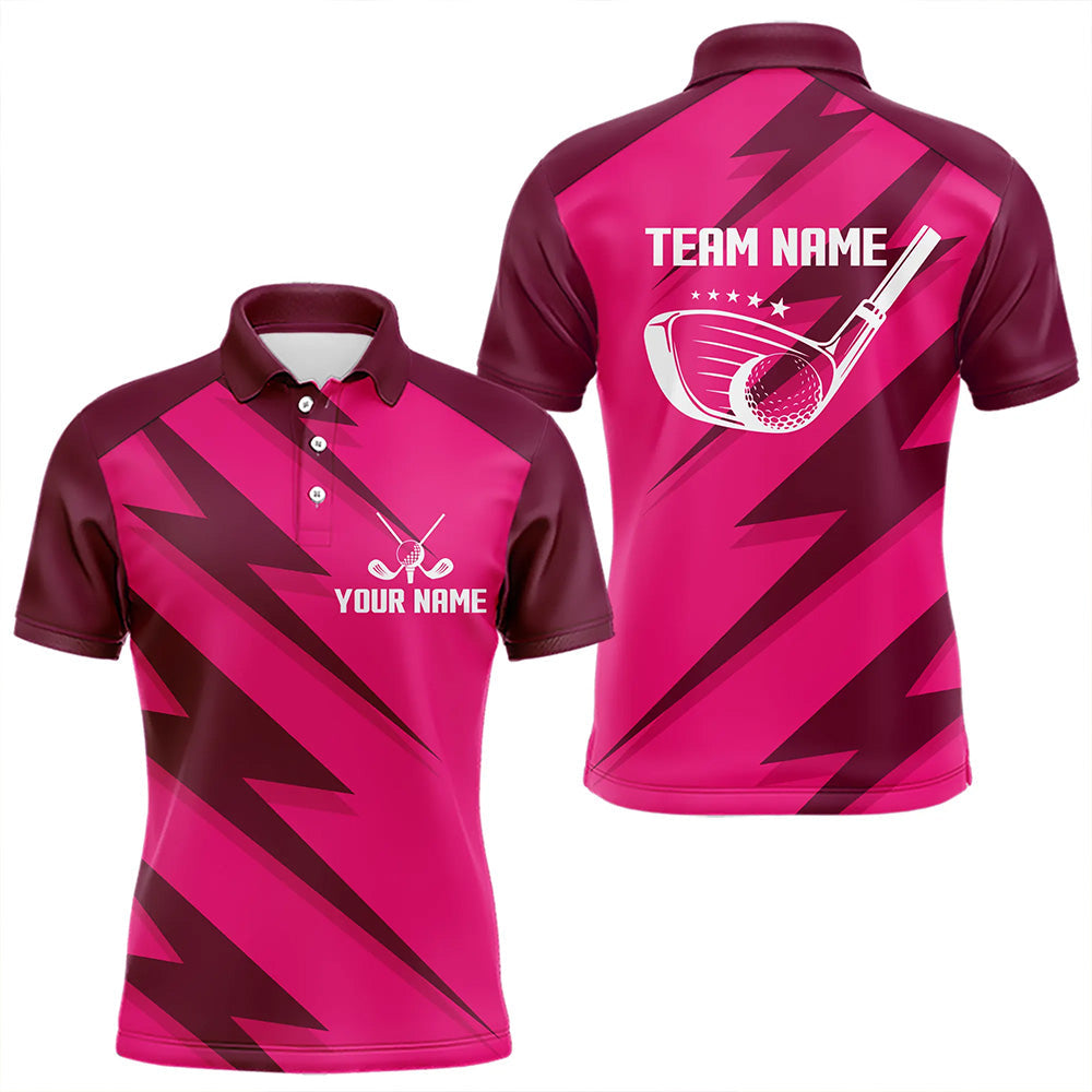 Men golf polo shirts pink lightning custom name and team name golf shirt, golfing gifts NQS9428