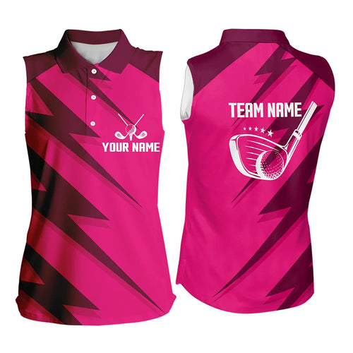 Women sleeveless polo shirt pink lightning custom name and team name golf shirt, golfing gifts NQS9428