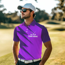 Load image into Gallery viewer, Men golf polo shirts purple lightning custom name and team name golf shirt, golfing gifts NQS9429