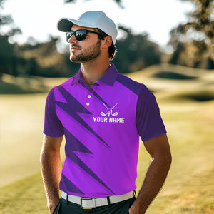 Men golf polo shirts purple lightning custom name and team name golf shirt, golfing gifts NQS9429