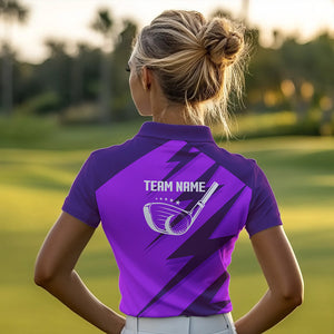 Women golf polo shirts purple lightning custom name and team name golf shirt, golfing gifts NQS9429