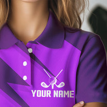 Load image into Gallery viewer, Women golf polo shirts purple lightning custom name and team name golf shirt, golfing gifts NQS9429