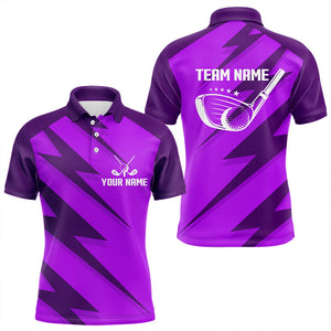 Men golf polo shirts purple lightning custom name and team name golf shirt, golfing gifts NQS9429