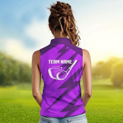 Women sleeveless polo shirt purple lightning custom name and team name golf shirt, golfing gifts NQS9429