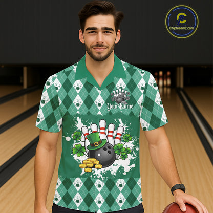 Argyle pattern St Patrick Green Hawaiian Bowling Shirt Custom team bowling button up shirt NQS11535