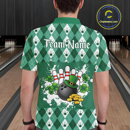 Argyle pattern St Patrick Green Bowling Polo, 1/4 zip shirts for Men Custom team bowling jerseys NQS11535