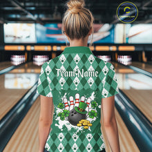 Load image into Gallery viewer, Argyle pattern St Patrick Green Bowling Polo, 1/4 zip shirts for Women Custom team bowling jerseys NQS11535
