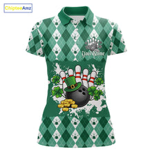 Load image into Gallery viewer, Argyle pattern St Patrick Green Bowling Polo, 1/4 zip shirts for Women Custom team bowling jerseys NQS11535