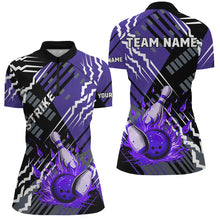 Load image into Gallery viewer, Black And Purple Strike Womens Bowling polo, quarter zip shirts Custom Bowling Jerseys For Bowlers NQS7675