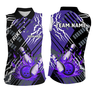 Black And Purple Strike Bowling Women sleeveless polo shirts Custom Bowling Jerseys For Bowlers NQS7675