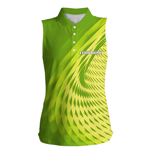 Women sleeveless polo shirts custom green pattern sport female golf attire, personalized golf gifts NQS8120