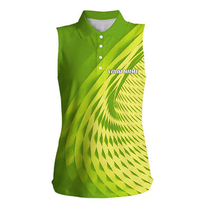 Women sleeveless polo shirts custom green pattern sport female golf attire, personalized golf gifts NQS8120