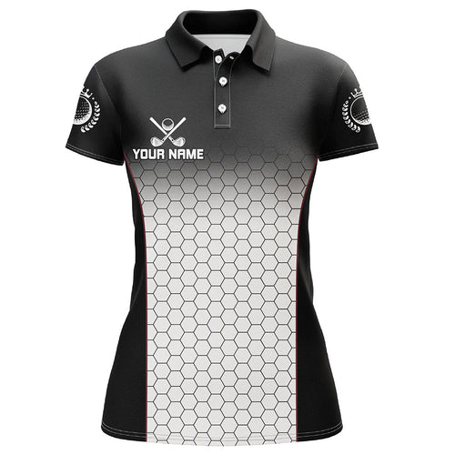 Black and White Hexagon pattern Womens golf polo shirts custom golf apparel for ladies NQS8345