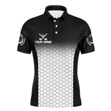 Load image into Gallery viewer, Black and White Hexagon pattern Mens golf polo shirts custom golf apparel for mens NQS8345