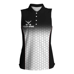 Black and White Hexagon pattern Women sleeveless polo shirt custom golf apparel for ladies NQS8345