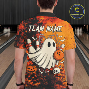 Custom Orange Boo Bowling Men Polo, Quarter Zip Shirts Bowling League Team Jerseys Halloween Outfits NQS10523
