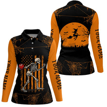 Load image into Gallery viewer, Funny Black and Orange American Flag Halloween skull custom Women bowling shirts, Bowling Team Jerseys NQS8551