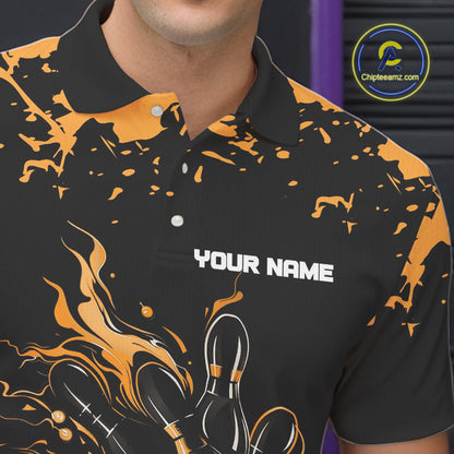 Personalized Black and Orange Bowling Shirts For Men, Bowling Balls And Pins Bowling Team Shirts NQS10743