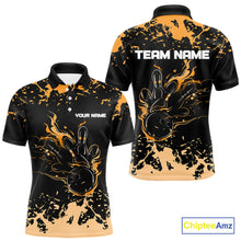 Load image into Gallery viewer, Personalized Black and Orange Bowling Shirts For Men, Bowling Balls And Pins Bowling Team Shirts NQS10743