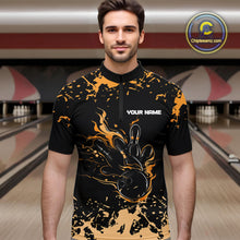 Load image into Gallery viewer, Personalized Black and Orange Bowling Shirts For Men, Bowling Balls And Pins Bowling Team Shirts NQS10743