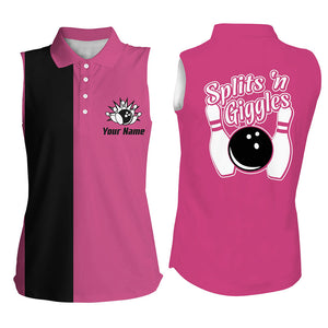 Splits 'n Giggles Bowling sleeveless polo Shirt For Women Personalized Pink retro bowling Jerseys NQS9029