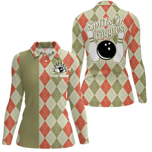 Load image into Gallery viewer, Splits &#39;n Giggles Women Bowling polo, 1/4 zip Shirt Personalized argyle pattern retro bowling Jerseys NQS9030