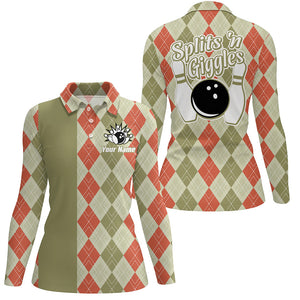 Splits 'n Giggles Women Bowling polo, 1/4 zip Shirt Personalized argyle pattern retro bowling Jerseys NQS9030