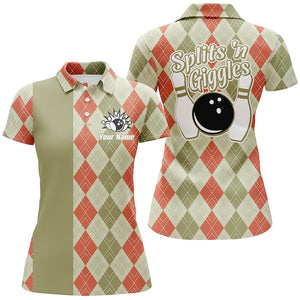 Splits 'n Giggles Women Bowling polo, 1/4 zip Shirt Personalized argyle pattern retro bowling Jerseys NQS9030