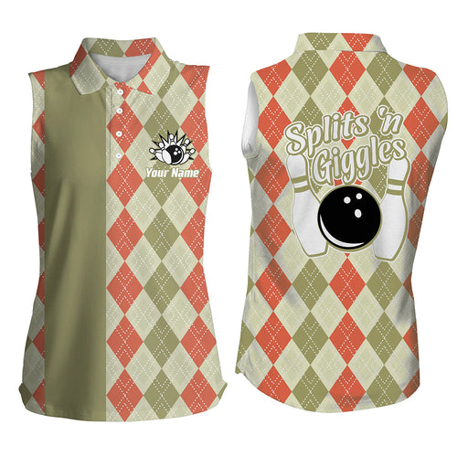 Splits 'n Giggles Women Bowling sleeveless polo Shirt Personalized argyle pattern retro bowling Jersey NQS9030