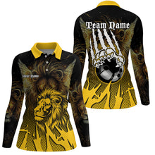 Load image into Gallery viewer, Black and Yellow Lion Bowling Polo, Quarter Zip Shirts For Women Custom Team Lion Bowling Jerseys NQS9034